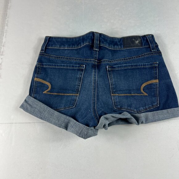 American Eagle Shorts Women's 27* Hi Rise Shortie Blue Cuffed Denim Jorts Tag 4 - Picture 7 of 16